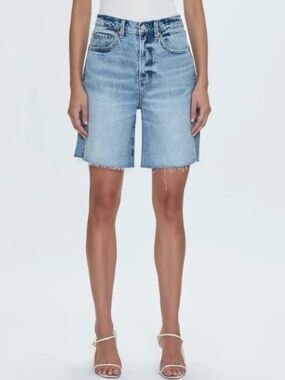 Pistola Kaylee Mid Rise Denim Shorts Boulder Wash Raw Hem Size 24
